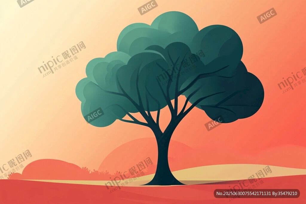 夕陽下的孤獨大樹