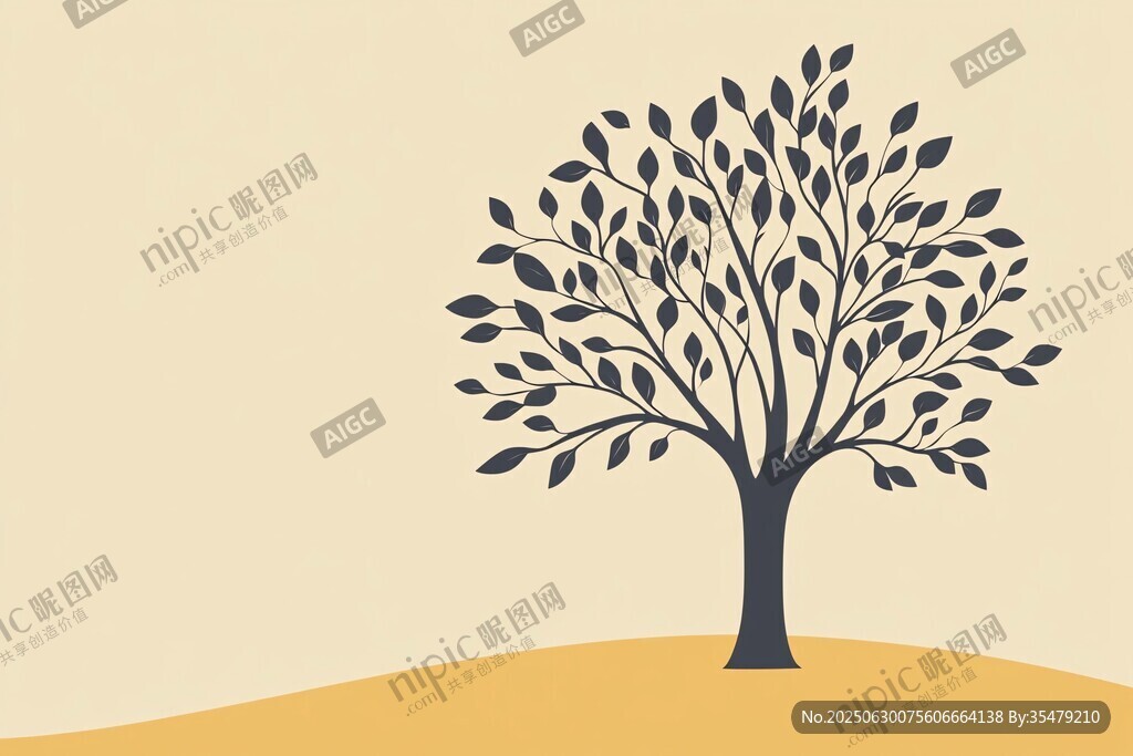 簡約風格單棵樹木插畫