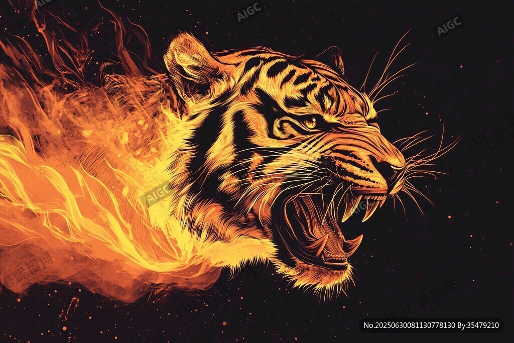火焰環繞的咆哮猛虎