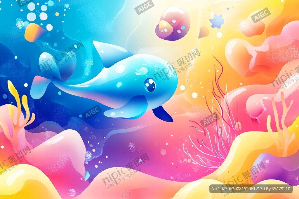 夢幻海底的可愛小鯨魚