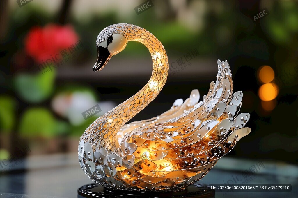 璀璨發光水晶天鵝擺件