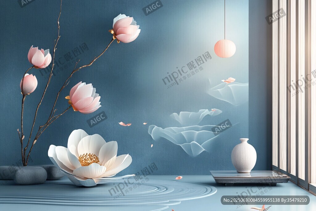 中式禪意室內(nèi)花卉裝飾圖