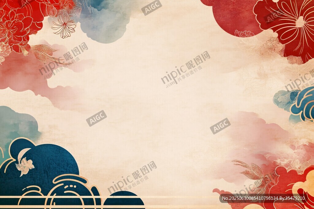 中式花鳥云紋背景圖