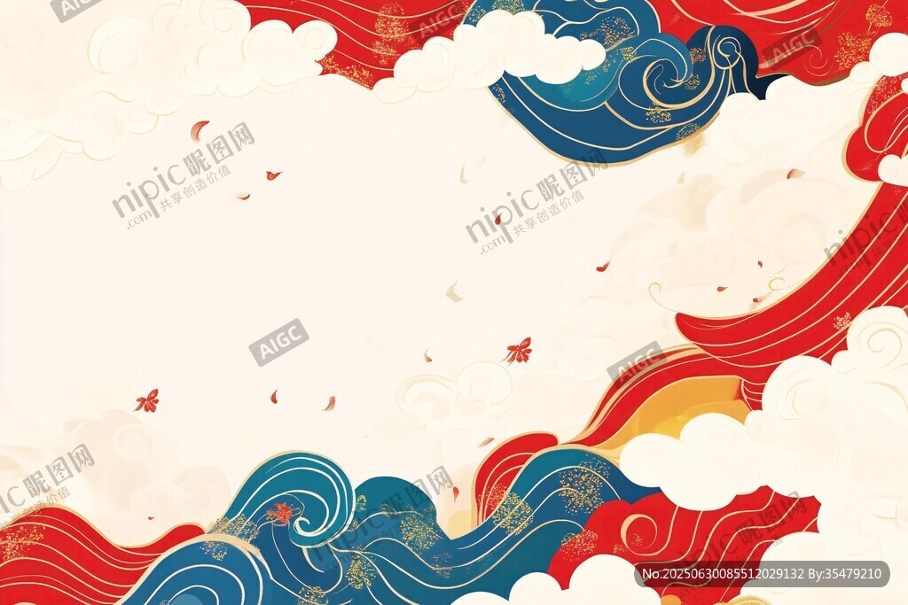 國(guó)風(fēng)祥云海浪背景圖