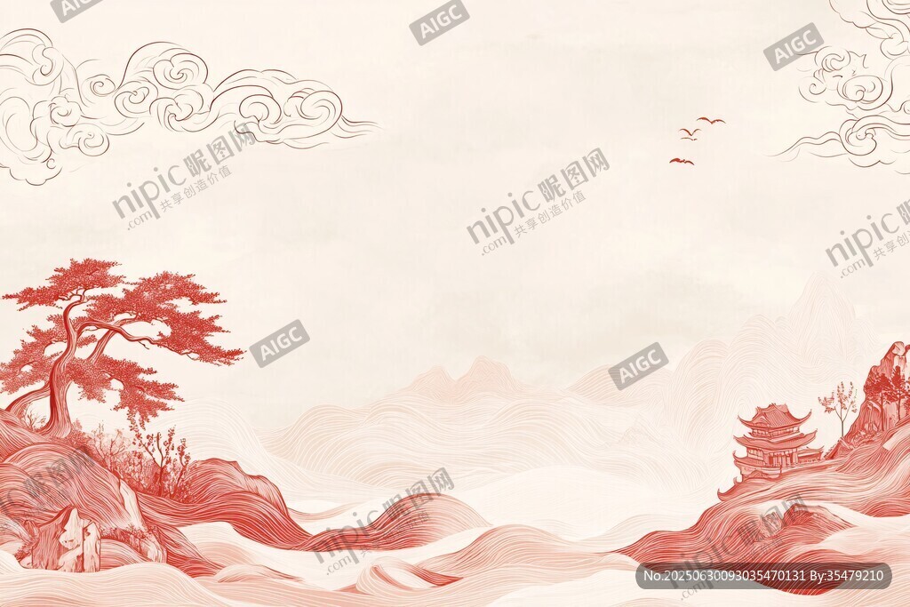 中式山水寫意風景圖