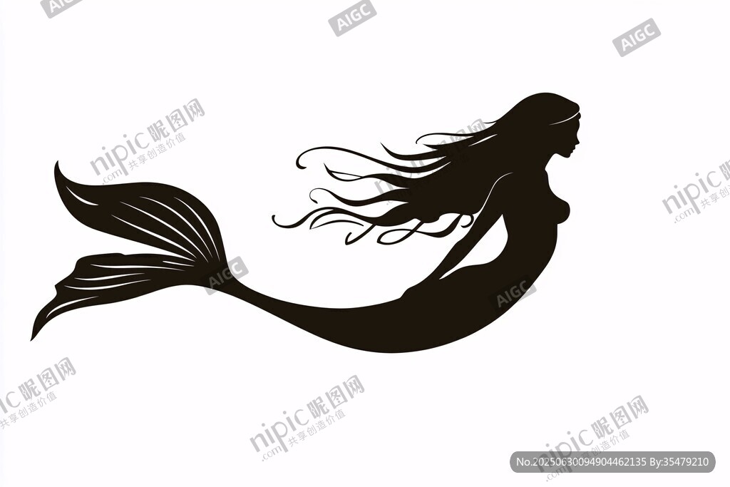 優雅的美人魚剪影形象