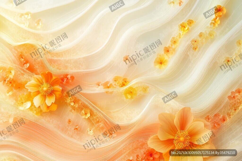 夢(mèng)幻橙白花卉紋理背景圖