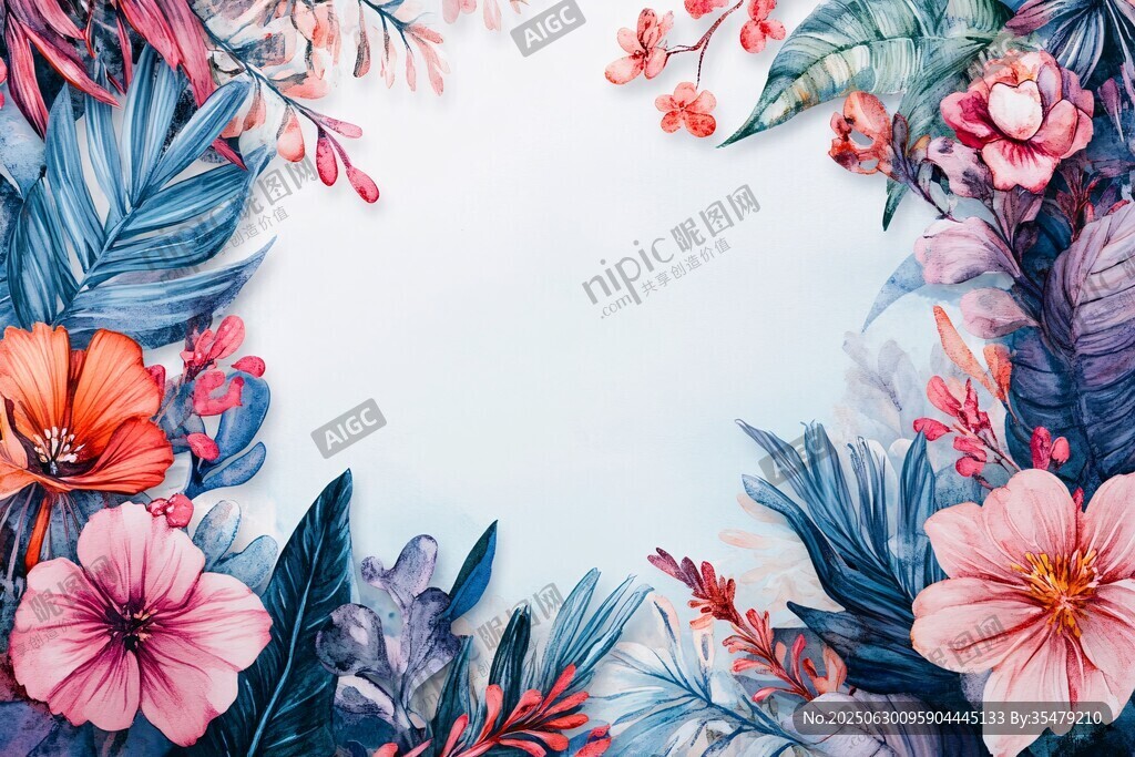 花卉環(huán)繞的清新空白背景