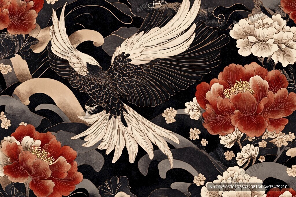 鳳凰牡丹中式紋樣圖案