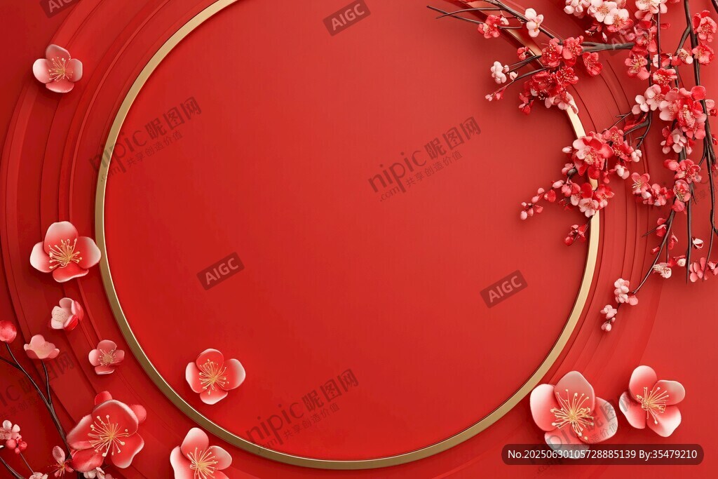 紅色中式風梅花裝飾背景圖