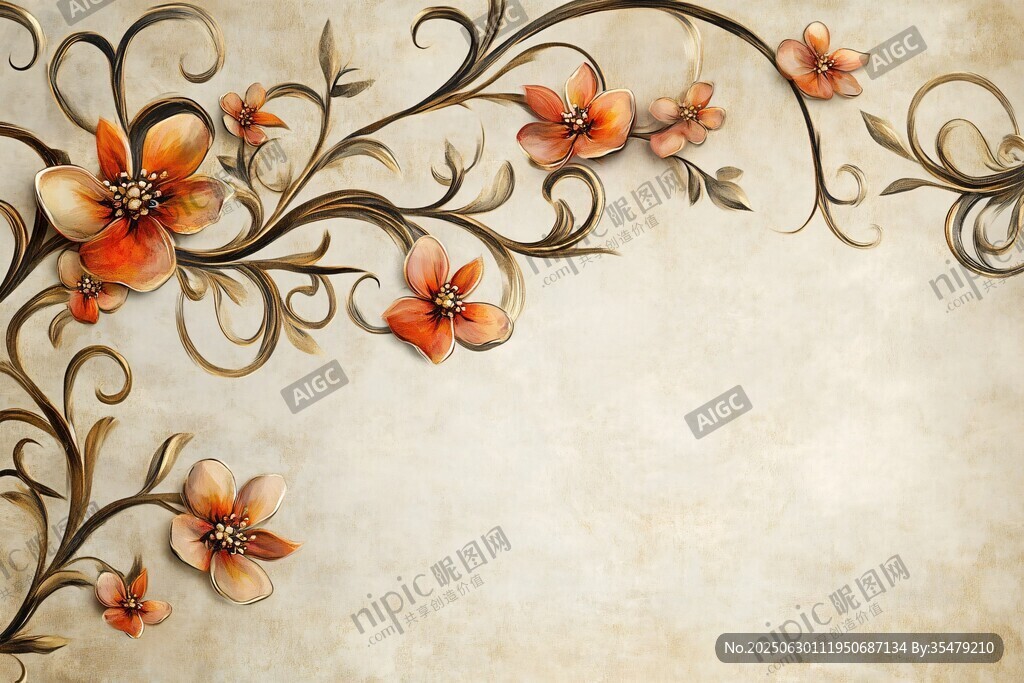 復(fù)古花卉裝飾藝術(shù)背景圖