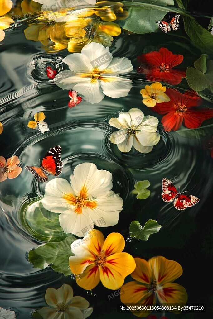 水中繁花與蝶的夢幻景致