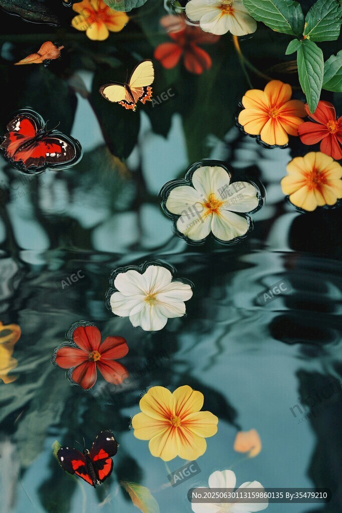 水中花蝶相映成趣