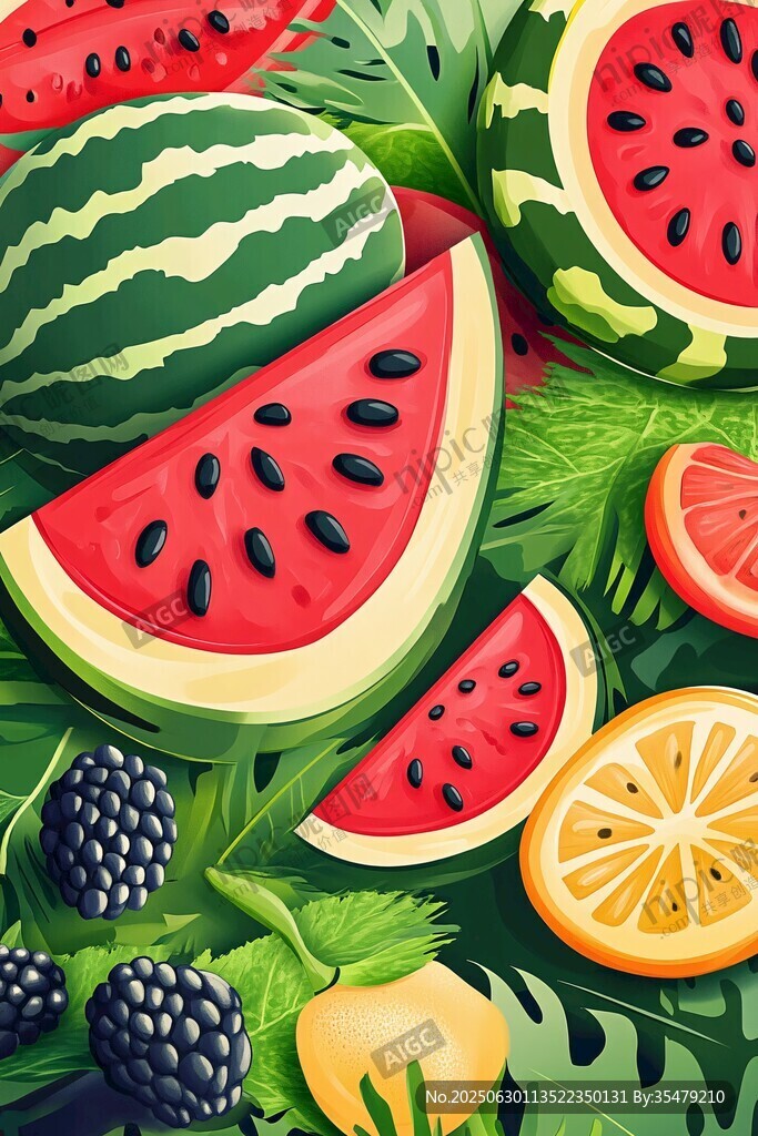 繽紛夏日水果插畫