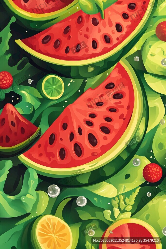 夏日繽紛水果插畫圖案