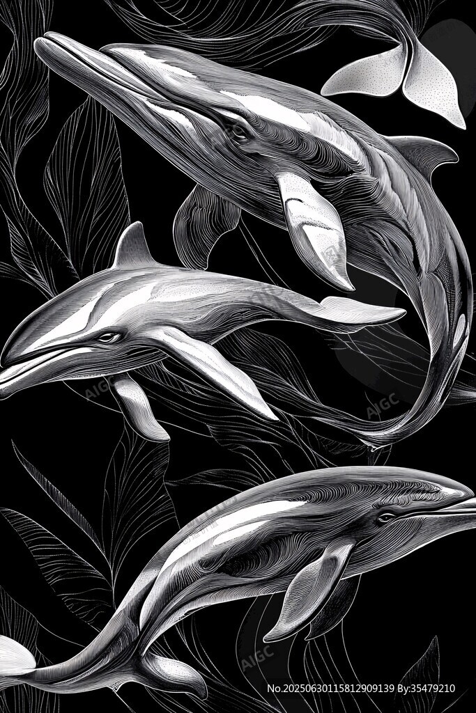 黑白風(fēng)海豚在海草間游弋