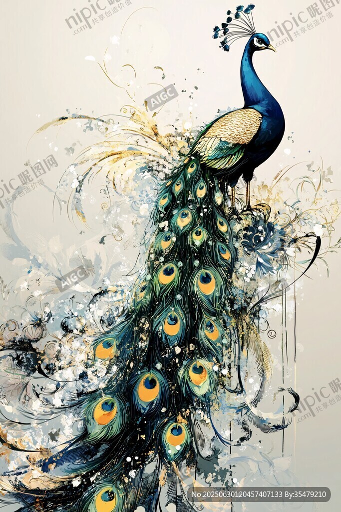 夢幻孔雀插畫 絢麗羽毛藝術