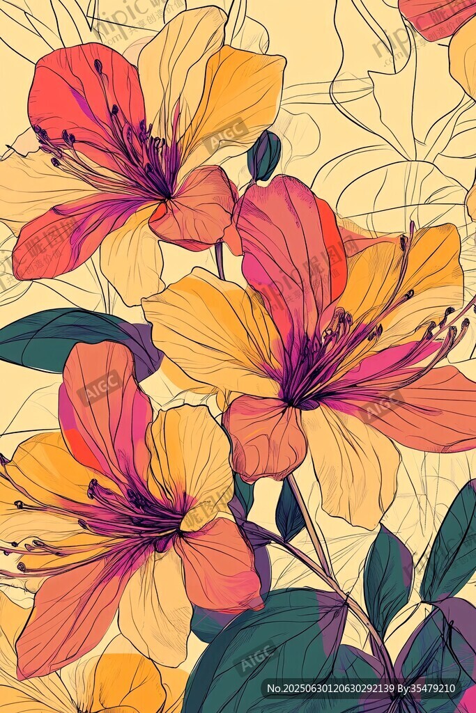 繽紛花卉插畫