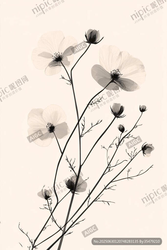 黑白花卉插畫 優(yōu)雅自然風(fēng)