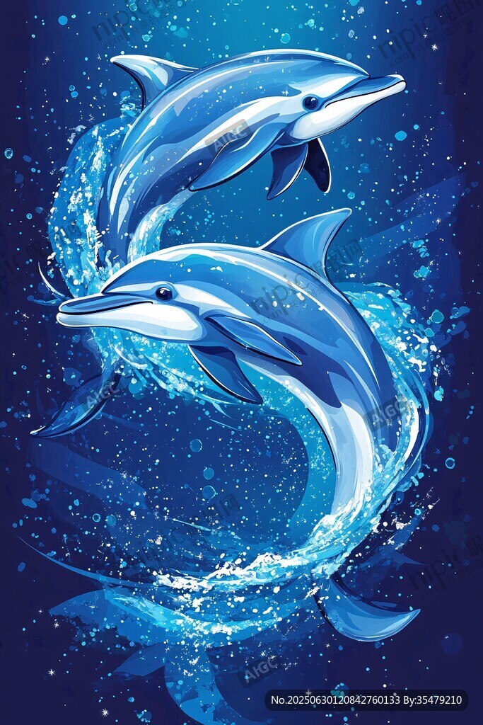 雙海豚躍動于藍色海洋