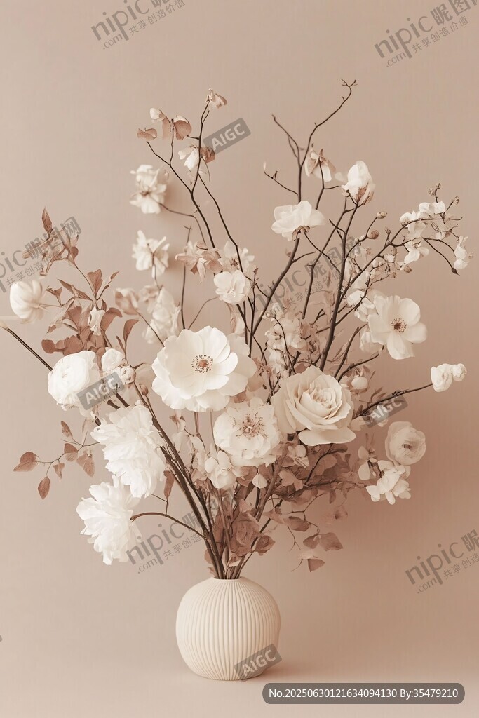 簡約花瓶中的淡雅花卉組合