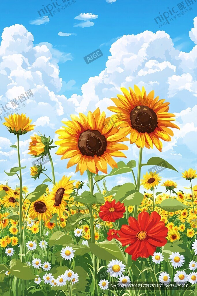 向日葵花海的燦爛夏日