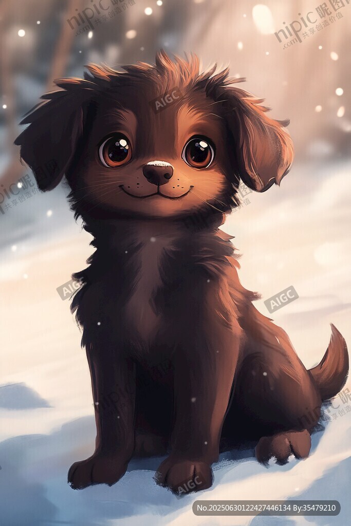 雪地中的可愛(ài)棕色小狗