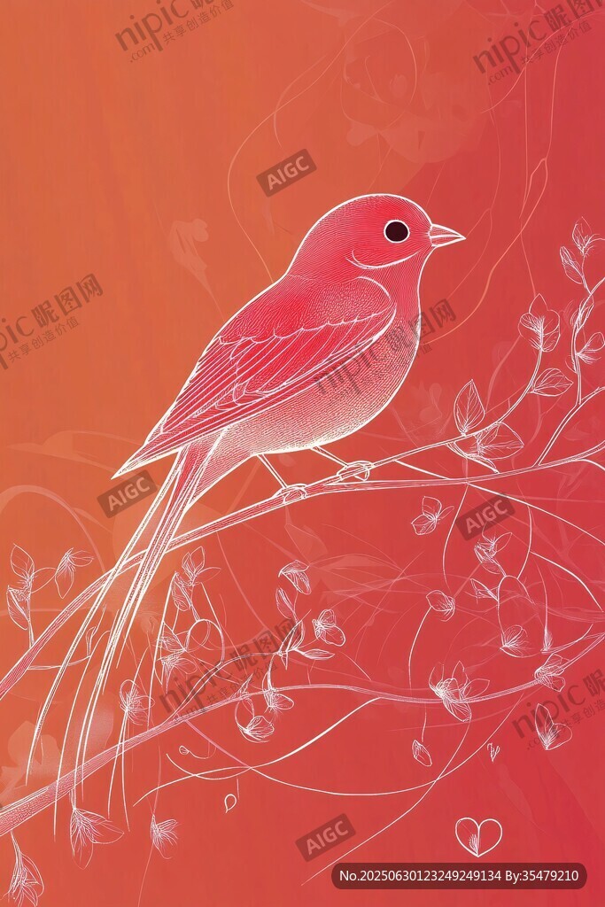 粉紅小鳥棲于夢幻枝條間