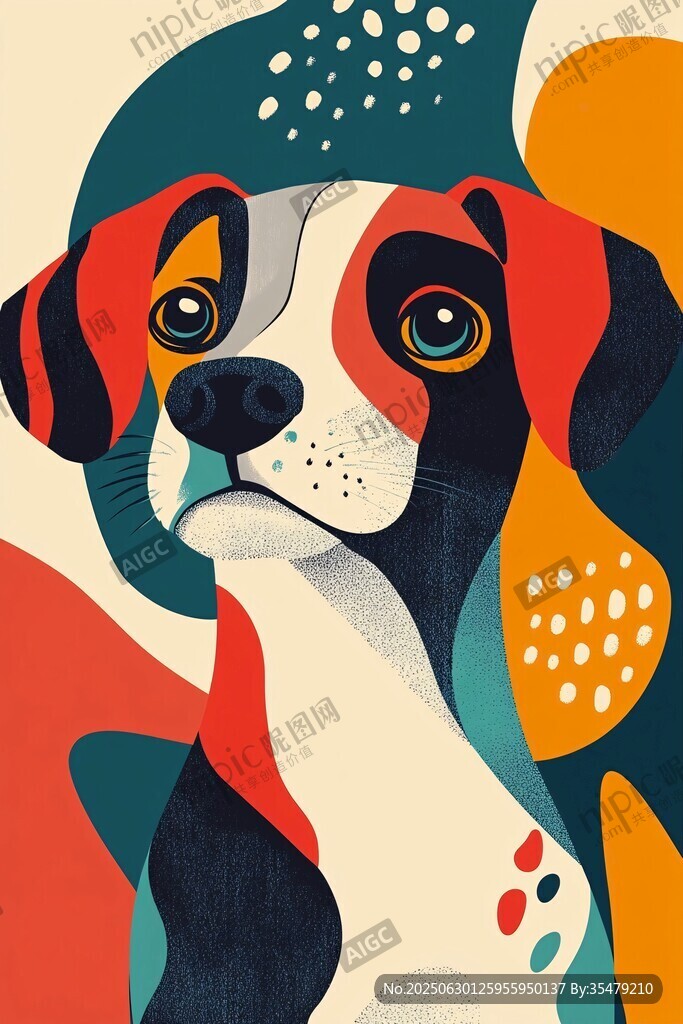 彩色萌犬插畫