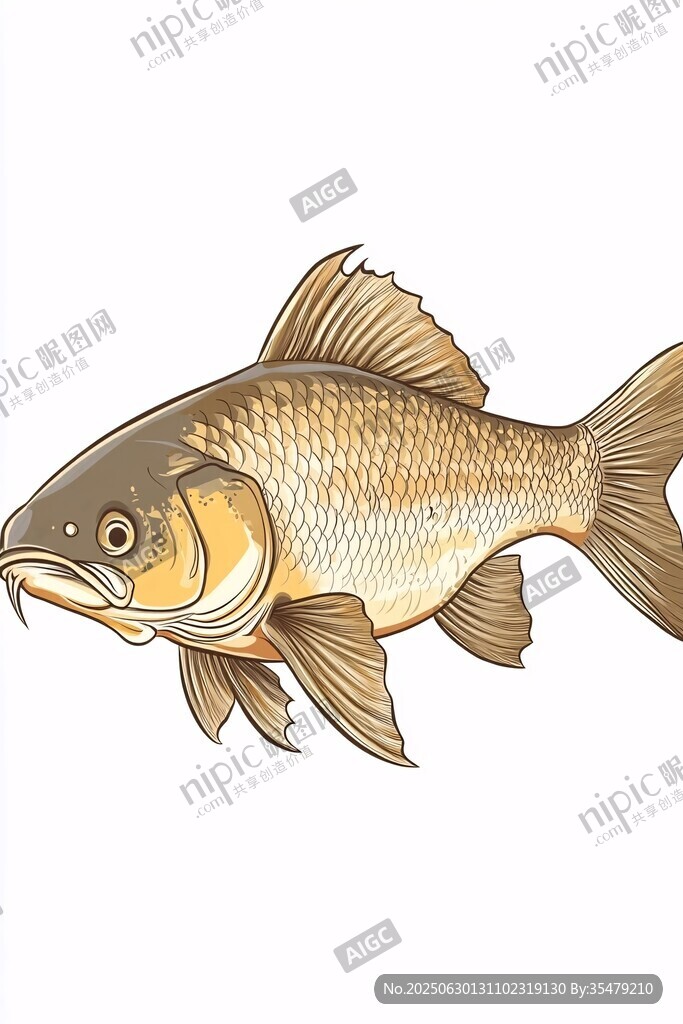 手繪金色鯉魚插畫