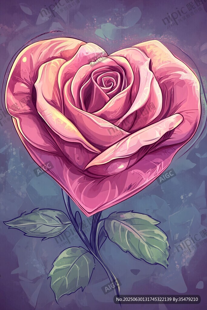 心形粉玫瑰插畫
