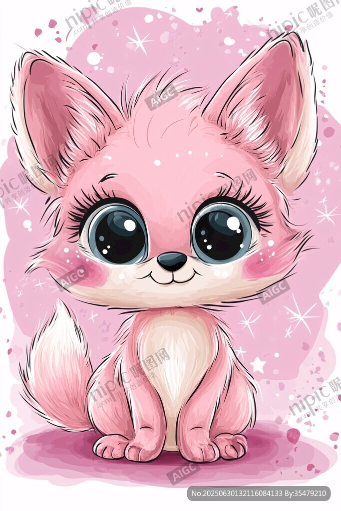 可愛粉色小狐貍插畫