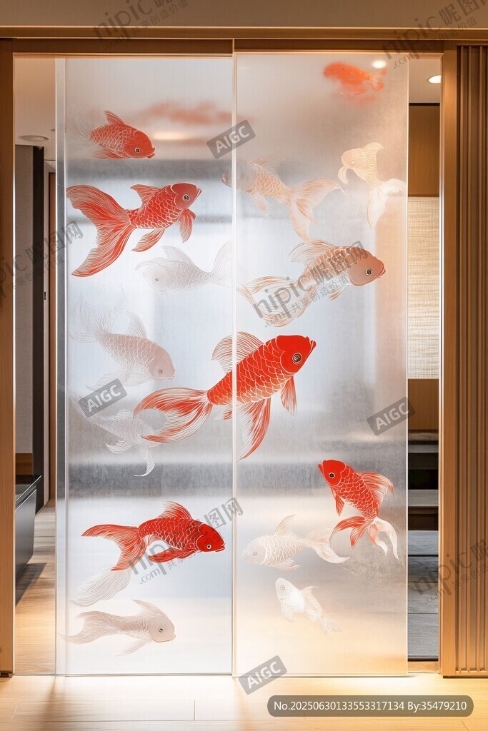 玻璃上靈動(dòng)的金魚裝飾畫