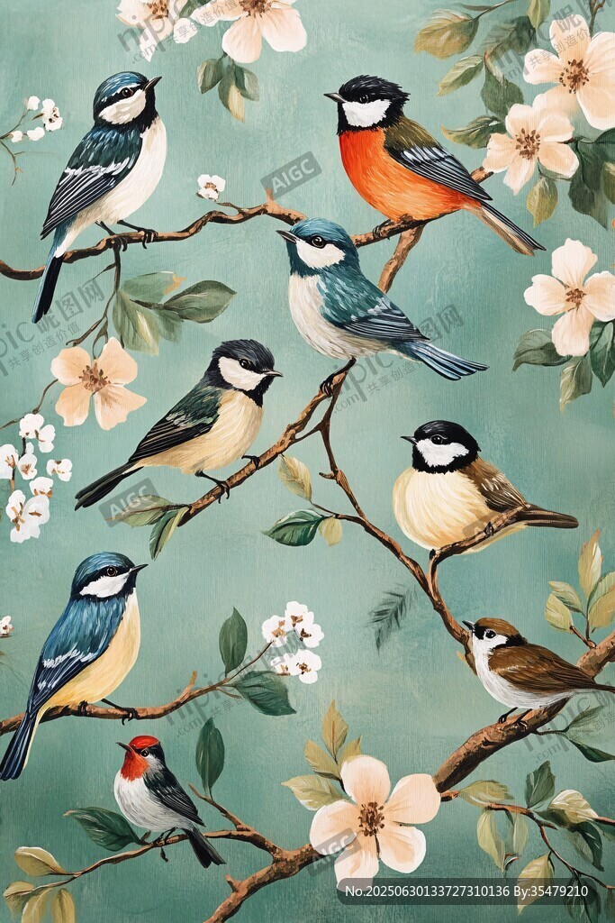 枝頭群鳥圖