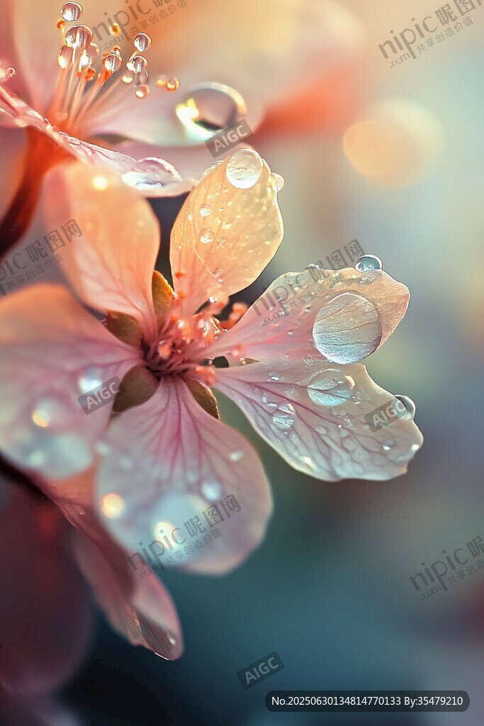 雨中綻放的嬌艷粉色花朵