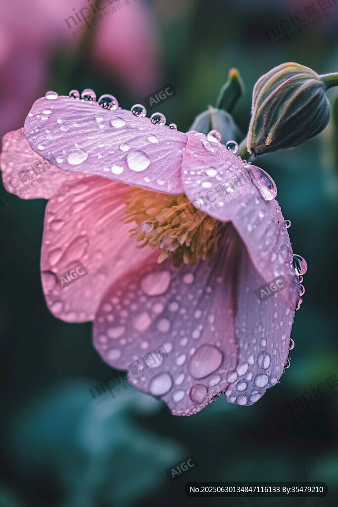 帶露粉花 清新自然之美