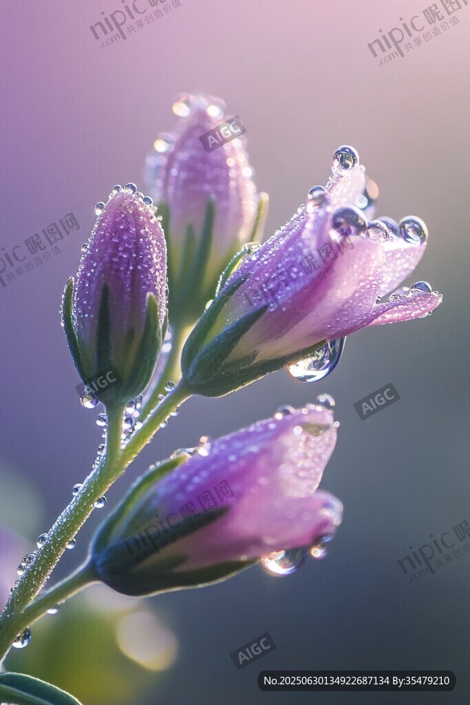 晨露中的夢(mèng)幻紫色小花