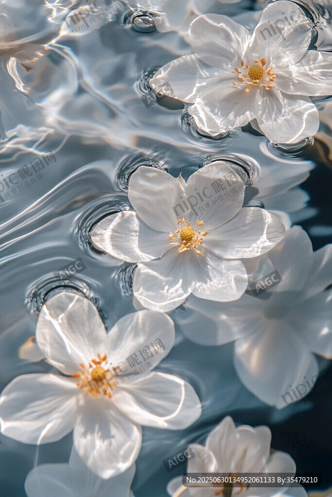 水中綻放的潔白花朵