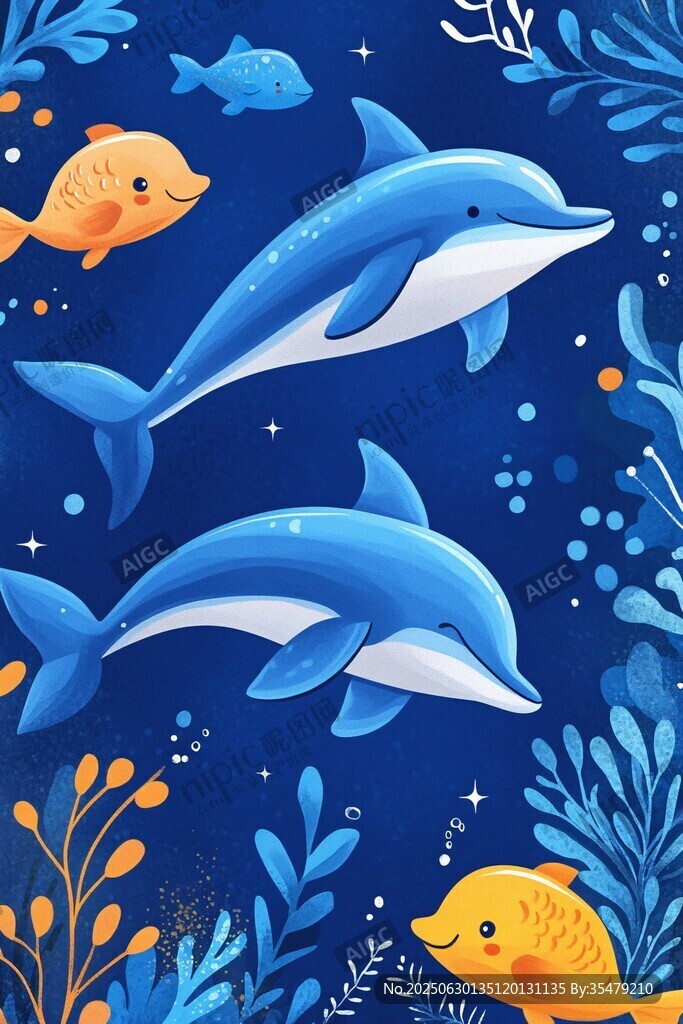 海底海豚與小魚的夢幻場景