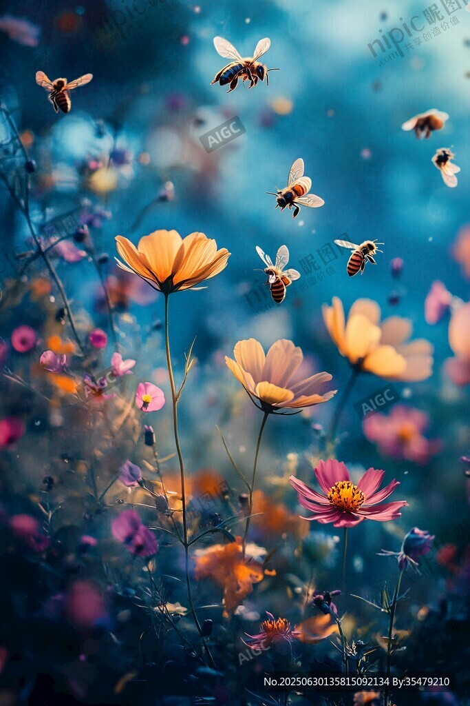蜂舞花叢間的夢幻景致