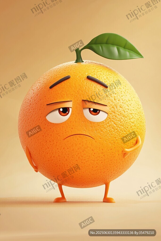 愁容滿面的擬人化橙子