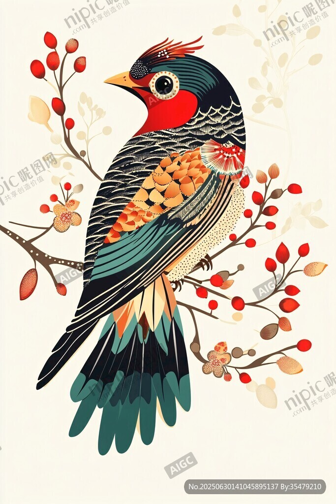 枝頭彩鳥圖