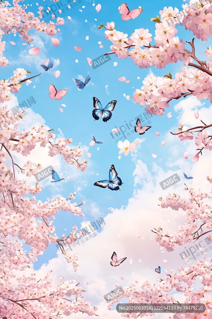 春日櫻花與蝶的夢幻圖景