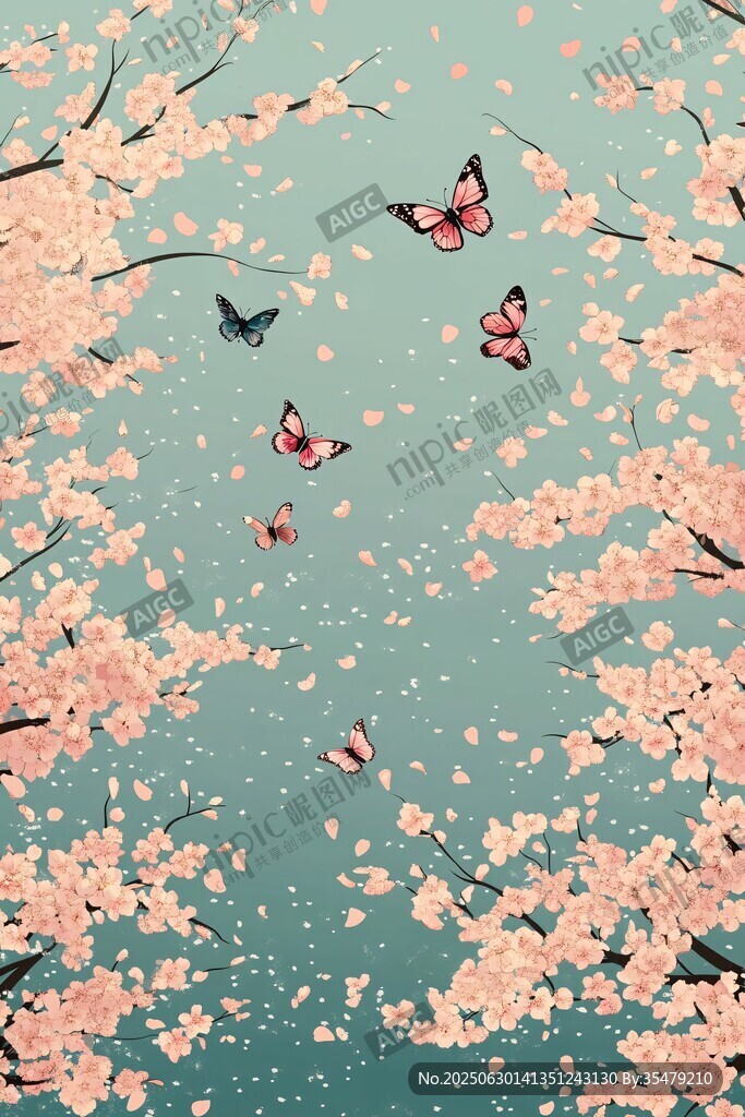 春日櫻花與蝶的浪漫圖景