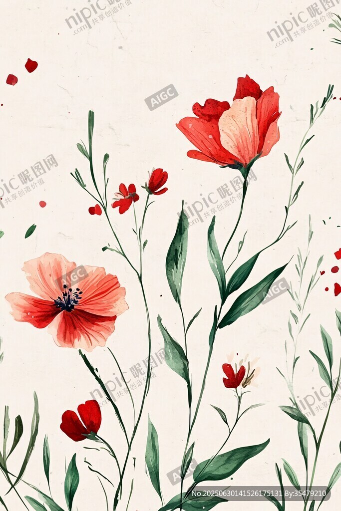 水彩風(fēng)紅色花卉插畫(huà)