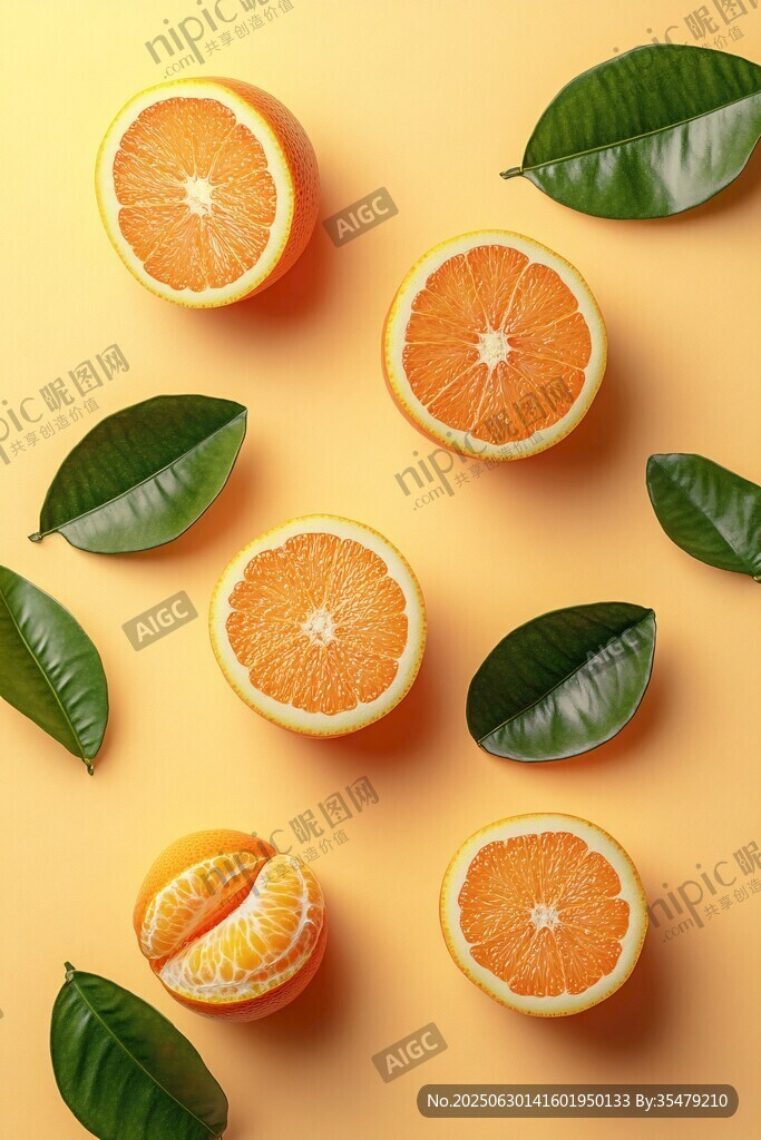 橙色背景上的鮮橙與綠葉