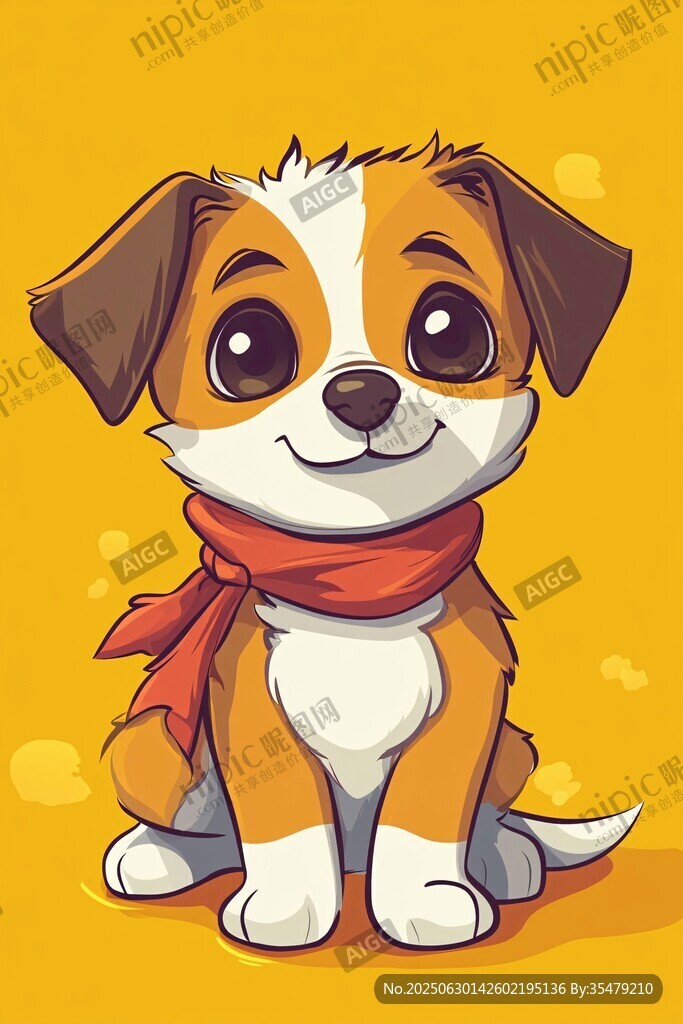 可愛系小狗戴紅圍巾插畫