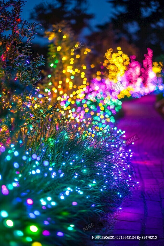 夢幻彩色燈景裝點小道