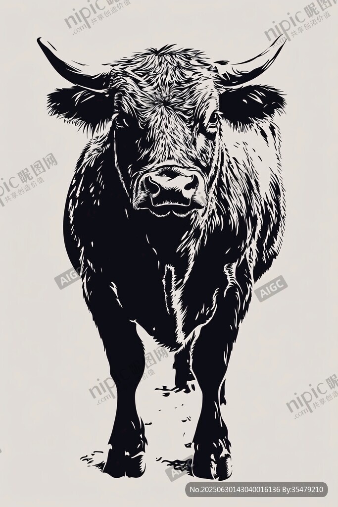 黑白公牛插畫