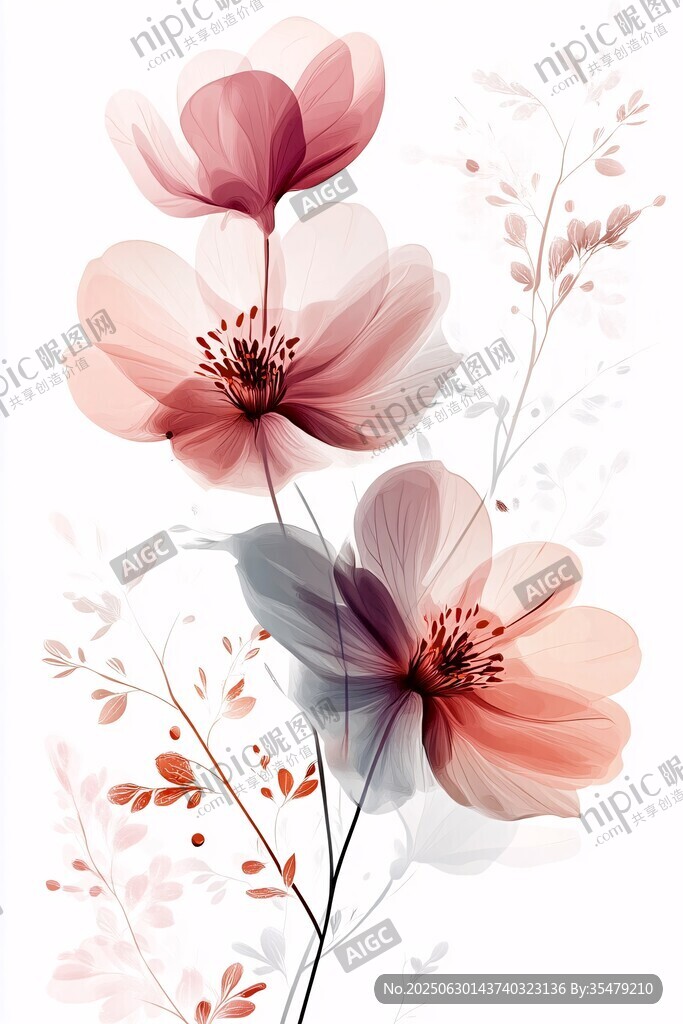 夢(mèng)幻粉色花卉水彩插畫